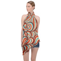 Psychedelic Swirls Halter Asymmetric Satin Top by Filthyphil