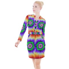 Psychedelic Trance Button Long Sleeve Dress by Filthyphil