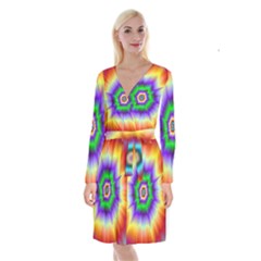 Psychedelic Trance Long Sleeve Velvet Front Wrap Dress by Filthyphil