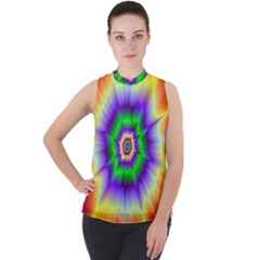 Psychedelic Explosion Mock Neck Chiffon Sleeveless Top by Filthyphil