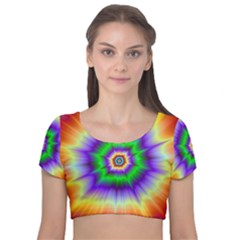 Psychedelic Explosion Velvet Short Sleeve Crop Top  by Filthyphil