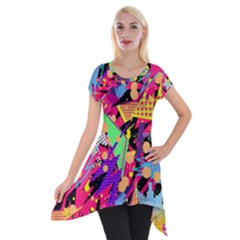 Psychedelic Geometry Short Sleeve Side Drop Tunic