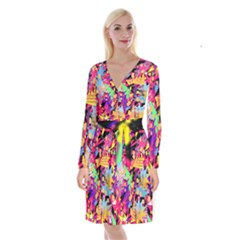 Psychedelic Geometry Long Sleeve Velvet Front Wrap Dress by Filthyphil