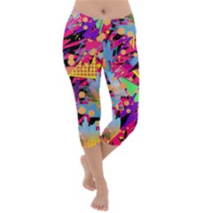 Psychedelic Geometry Lightweight Velour Capri Yoga Leggings by Filthyphil