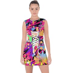 Psychedelic Geometry Lace Up Front Bodycon Dress