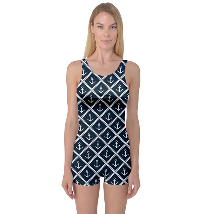 Anchors  One Piece Boyleg Swimsuit