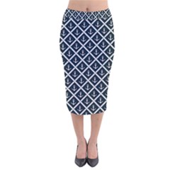 Anchors  Velvet Midi Pencil Skirt