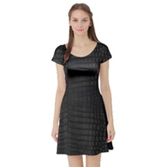 Black Crocodile Skin Short Sleeve Skater Dress by LoolyElzayat