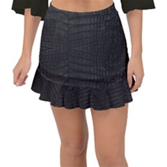Black Crocodile Skin Fishtail Mini Chiffon Skirt by LoolyElzayat