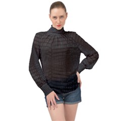 Black Crocodile Skin High Neck Long Sleeve Chiffon Top by LoolyElzayat