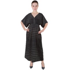 Black Crocodile Skin V-neck Boho Style Maxi Dress by LoolyElzayat