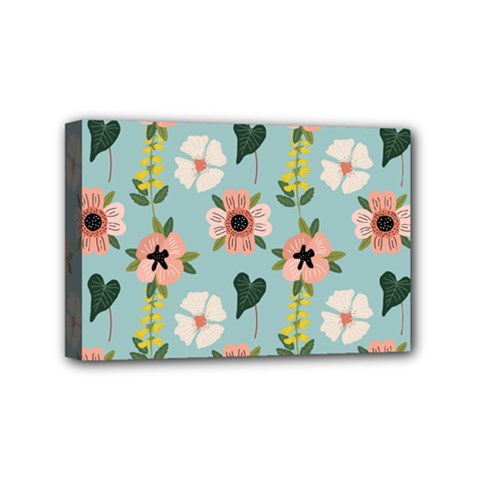 Flower White Blue Pattern Floral Mini Canvas 6  X 4  (stretched) by Mariart