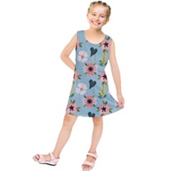 Flower White Blue Pattern Floral Kids  Tunic Dress by Mariart