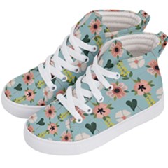 Flower White Blue Pattern Floral Kids  Hi-top Skate Sneakers