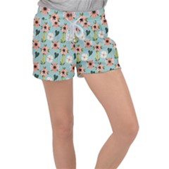 Flower White Blue Pattern Floral Velour Lounge Shorts