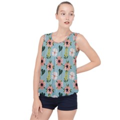 Flower White Blue Pattern Floral Bubble Hem Chiffon Tank Top by Mariart