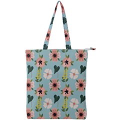 Flower White Blue Pattern Floral Double Zip Up Tote Bag