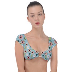 Flower White Blue Pattern Floral Cap Sleeve Ring Bikini Top by Mariart