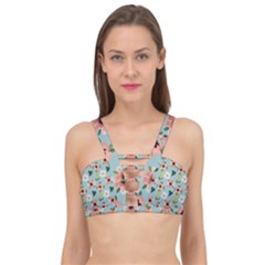 Flower White Blue Pattern Floral Cage Up Bikini Top by Mariart