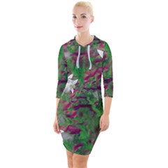 Illustrations Color Cat Flower Abstract Textures Quarter Sleeve Hood Bodycon Dress