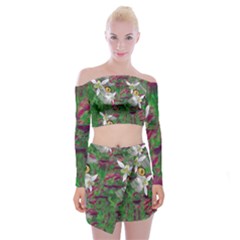 Illustrations Color Cat Flower Abstract Textures Off Shoulder Top With Mini Skirt Set by Alisyart
