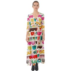 Scandinavian Folk Art Wave Craze Button Up Boho Maxi Dress by andStretch