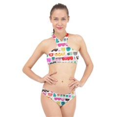 Scandinavian Folk Art Wave Craze High Neck Bikini Set