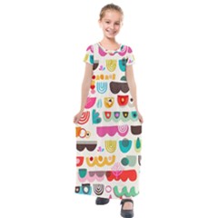 Scandinavian Folk Art Wave Craze Kids  Short Sleeve Maxi Dress by andStretch