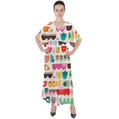 Scandinavian Folk Art Wave Craze V-neck Boho Style Maxi Dress