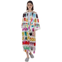 Scandinavian Folk Art Wave Craze Maxi Satin Kimono by andStretch