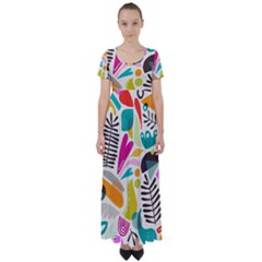 Scandinavian Folk Art Random Fandom High Waist Short Sleeve Maxi Dress