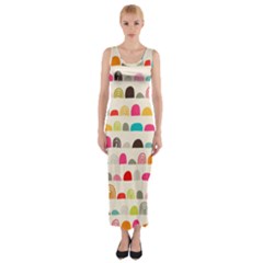 Scandinavian Folk Art Rainbow Road Fitted Maxi Dress