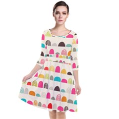 Scandinavian Folk Art Rainbow Road Quarter Sleeve Waist Band Dress