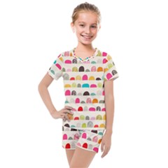 Scandinavian Folk Art Rainbow Road Kids  Mesh Tee and Shorts Set