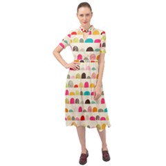 Scandinavian Folk Art Rainbow Road Keyhole Neckline Chiffon Dress