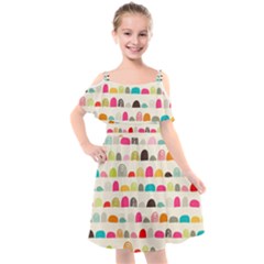 Scandinavian Folk Art Rainbow Road Kids  Cut Out Shoulders Chiffon Dress