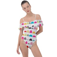 Scandinavian Folk Art Rainbow Road Frill Detail One Piece Swimsuit