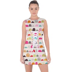 Scandinavian Folk Art Rainbow Road Lace Up Front Bodycon Dress