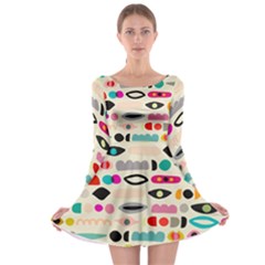 Scandinavian Folk Art Eye Spy Long Sleeve Skater Dress by andStretch