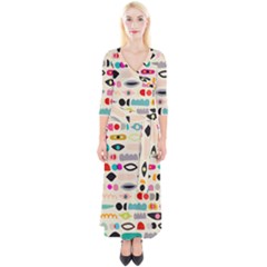 Scandinavian Folk Art Eye Spy Quarter Sleeve Wrap Maxi Dress