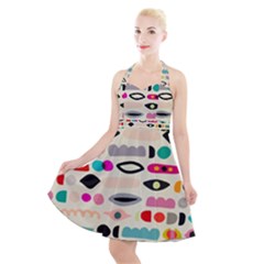 Scandinavian Folk Art Eye Spy Halter Party Swing Dress  by andStretch