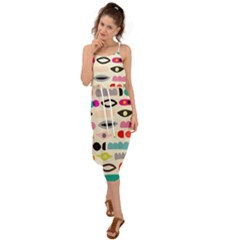 Scandinavian Folk Art Eye Spy Waist Tie Cover Up Chiffon Dress