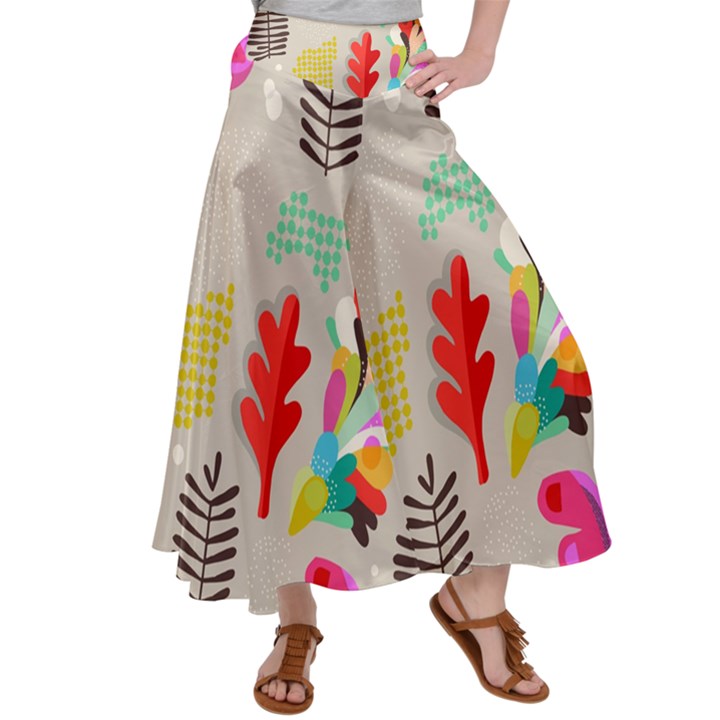 Scandinavian Foliage Fun Satin Palazzo Pants