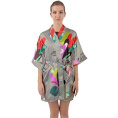 Scandinavian Flower Shower Half Sleeve Satin Kimono  by andStretch
