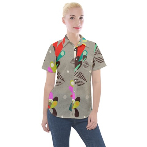 Scandinavian Flower Shower Women s Short Sleeve Pocket Shirt by andStretch