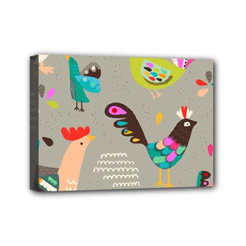 Scandinavian Birds Feather Weather Mini Canvas 7  X 5  (stretched) by andStretch