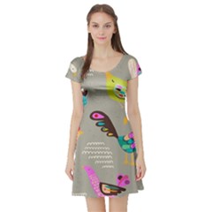 Scandinavian Birds Feather Weather Short Sleeve Skater Dress by andStretch