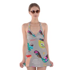 Scandinavian Birds Feather Weather Halter Dress Swimsuit  by andStretch