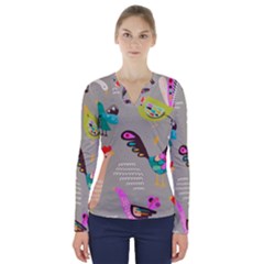 Scandinavian Birds Feather Weather V-neck Long Sleeve Top by andStretch