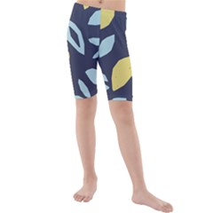 Laser Lemon Navy Kids  Mid Length Swim Shorts by andStretch